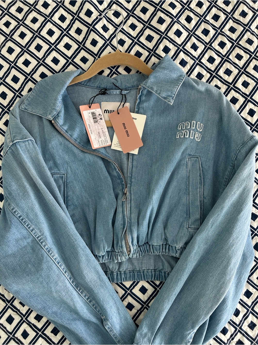 Miu Miu Light Denim Cropped Zip Jacket